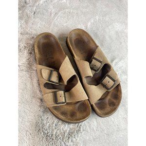 Betula by Birkenstock Tan Suede Double Strap Arizona Sandals, EU38 Womens 7